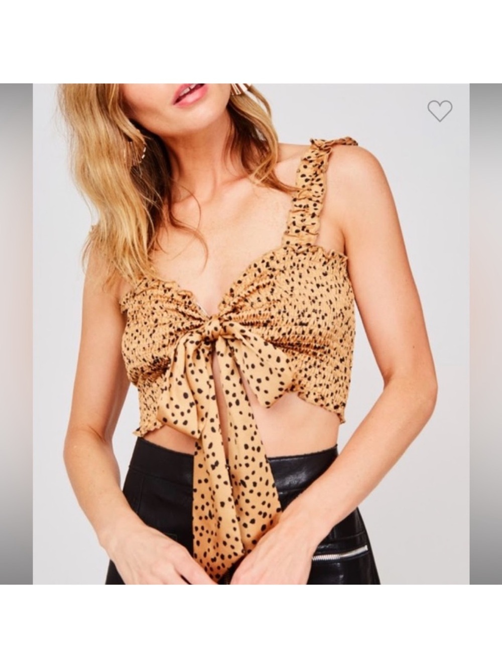 Vine and Love Tan and Black Leopard Tie-Front Crop Top💓NWT medium